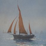 Colour lithograph, circa 1910, sailing boats, unsigned, image 10" x 8", framed