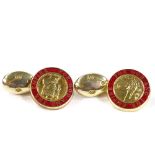 A pair of silver-gilt red enamel Most Excellent Order of the British Empire cufflinks, maker's marks