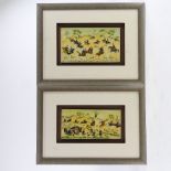 A pair of Indian/Mughal paintings on ivory plaques, depicting hunting scenes, modern frames, overall