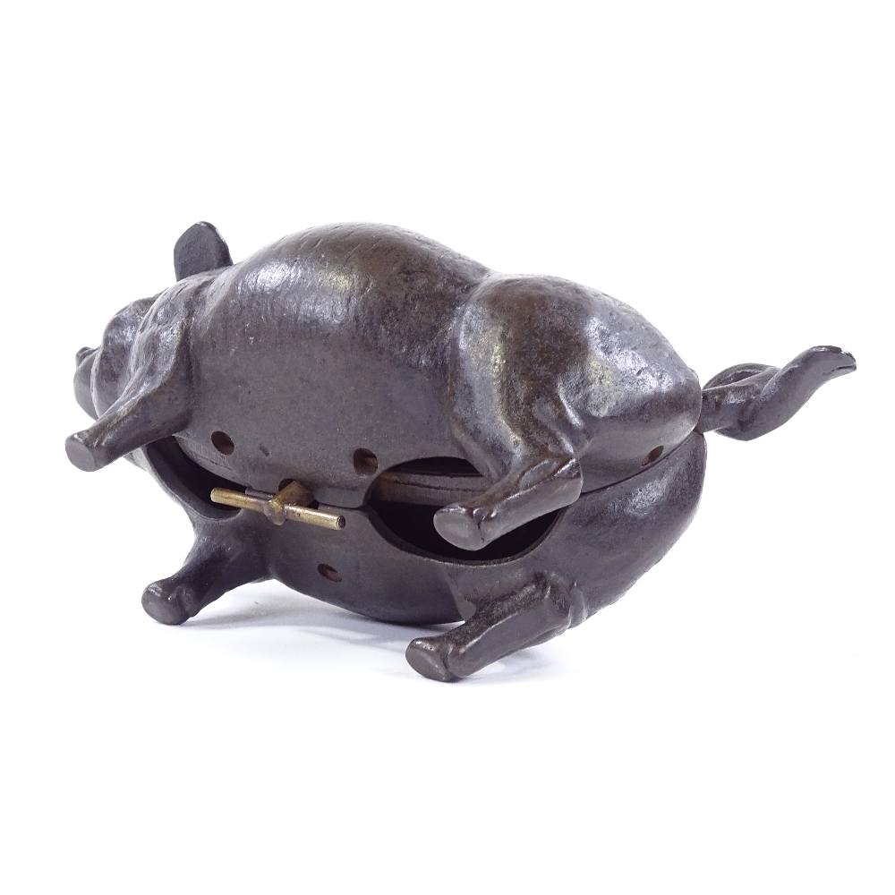 A Victorian bronze butcher's shop counter bell in the form of a pig, with clockwork mechanism in - Image 3 of 3