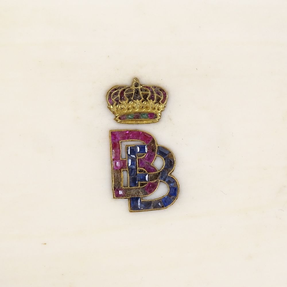 ROYAL INTEREST - an ivory jewel box circa 1900, the lid set with gold crowned BB monogram set with - Image 4 of 4