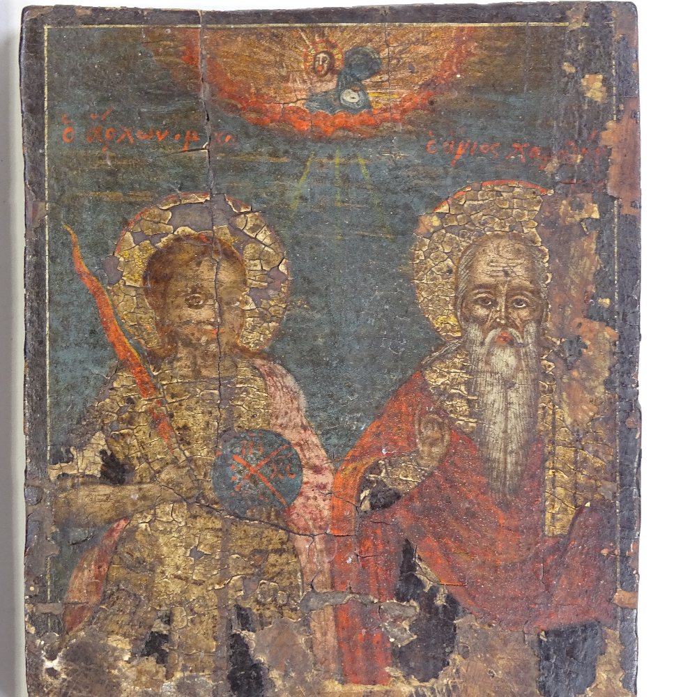 2 Russian painted icons on wood panels, 31cm x 23cm, and 20cm x 16cm (2) - Image 3 of 3