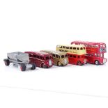 4 Dinky diecast vehicles, 2 Streamline coaches, 1 Routemaster, and 1 red/cream with Dunlop advert