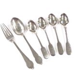 Various silver flatware, comprising 2 pairs of silver teaspoons, hallmarks Exeter 1840 and 1865, and