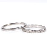 2 platinum wedding band rings, plain band width 1.8mm, 5.6g total (2)