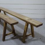 A pair of 19th century beech tressle benches, length 6'6"