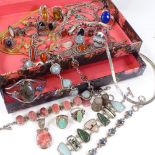 Various silver stone set jewellery, including Mexican, Eastern and Scandinavian