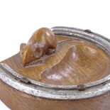 Robert Mouseman Thompson, oak ashtray with horseshoe mount, width 12cm