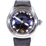 CORUM - a stainless steel Bubble Boutique Edition quartz wristwatch, black dial with quarterly