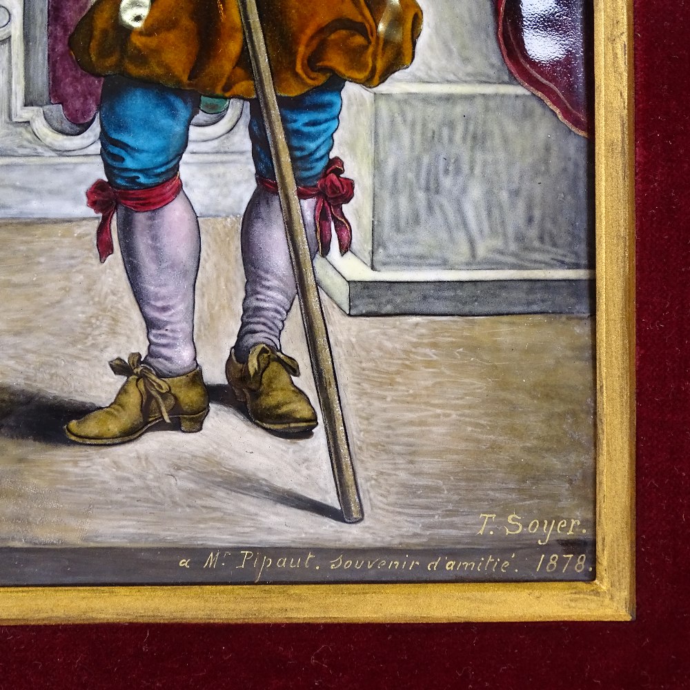 Theophile Soyer (1841 - 1915), 19th century painted enamel convex arch-top plaque, depicting an - Image 3 of 3