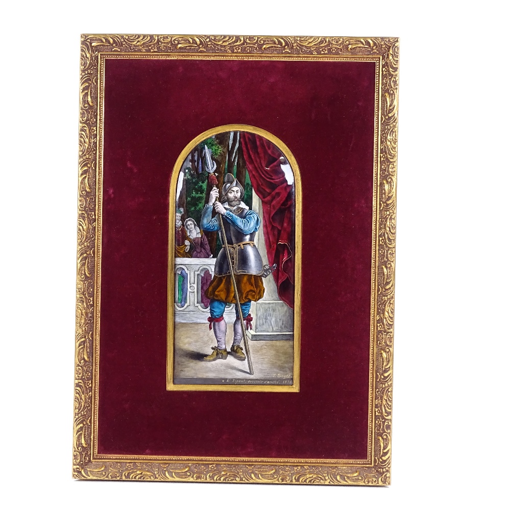 Theophile Soyer (1841 - 1915), 19th century painted enamel convex arch-top plaque, depicting an - Image 2 of 3