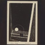 Lazlo Moholy-Nagy (1895 - 1946), abstract woodcut print, image 5" x 3", framed