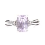 An 18ct white gold pale pink amethyst and diamond dress ring, setting height 10.2mm, size T, 5.2g