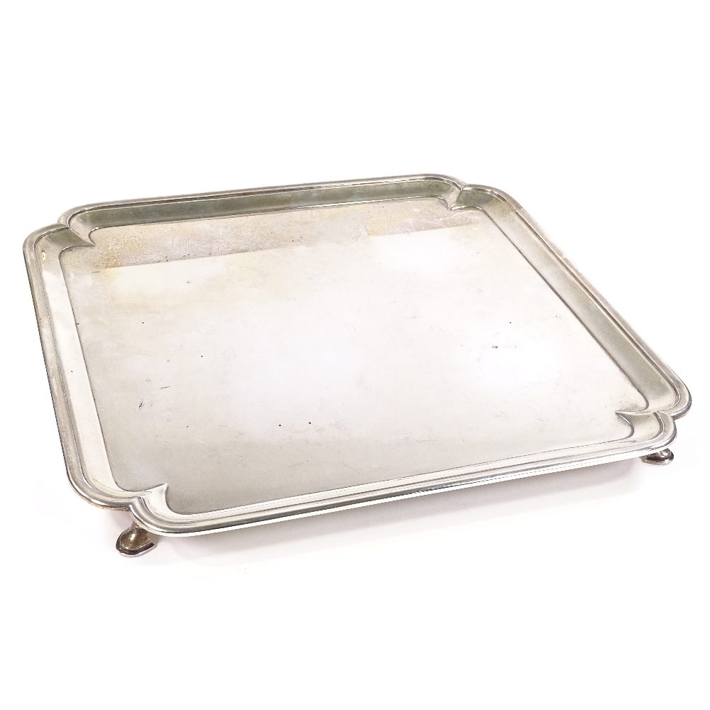 A large square silver tray, scalloped corners, by Thomas Bradbury & Sons Ltd, hallmarks Sheffield - Image 2 of 3