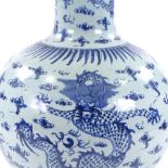 A large Chinese blue and white porcelain narrow-necked vase, with hand painted dragon decoration,