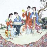 A Chinese famille rose porcelain charger, with painted scene depicting 4 women in a garden in floral