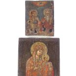 2 Russian painted icons on wood panels, 31cm x 23cm, and 20cm x 16cm (2)