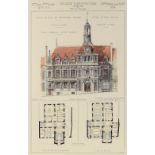 2 French architectural prints, hotel designs, plate size 21" x 16", framed