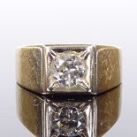 A 14ct gold 0.85ct solitaire diamond gypsy ring, setting height 9.6mm, size S, 6.4g