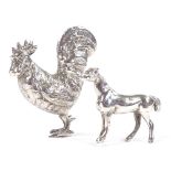 An Edwardian novelty miniature cast-silver model cockerel, by Nathan & Hayes, hallmarks Chester