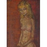 Maurice Mann, coloured pastels on board, nude portrait, signed with monogram, 24" x 16", framed
