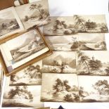 19th century Scottish School, box of miscellaneous brown sepia wash landscape drawings, and other