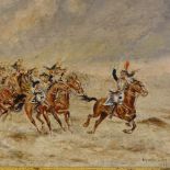 A D'Angleterre, oil on canvas, cavalry charge, signed and dated 1889, 15" x 22", framed