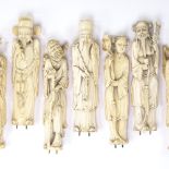 A set of 8 Japanese ivory okimono, standing figures, Meiji Period, circa 1900, height 18cm