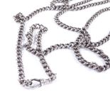 A George V long silver muff chain, by Henry Allday & Son, hallmarks Birmingham 1911, with dog