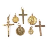 Various 9ct gold St Christopher pendants and crosses, including 1 by Georg Jensen, largest cross