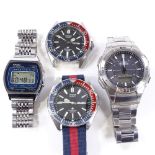 CASIO - 4 stainless steel quartz wristwatches, including Pepsi Bezel Diver models (4)