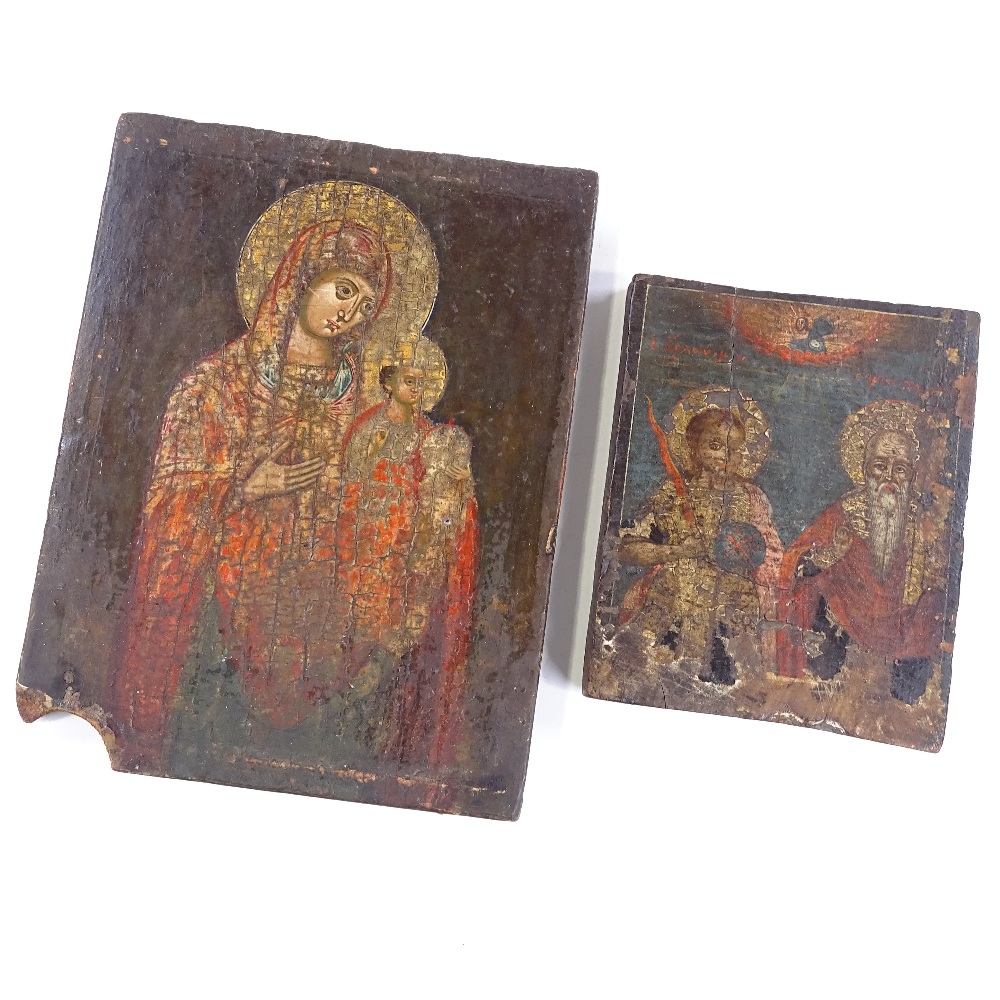2 Russian painted icons on wood panels, 31cm x 23cm, and 20cm x 16cm (2) - Image 2 of 3