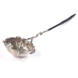 A George II silver toddy ladle, with scalloped bowl, original engraved initials and twisted whale