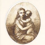 Attributed to Matthieu Ignace Van Bree, ink and wash, Madonna and Child, stamped with artist's