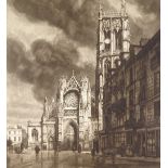 Douglas Smart, etching, cathedral, signed in pencil, image 13" x 10", unframed