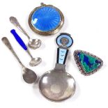 An Aksel Holmsen Norne Norwegian sterling silver and enamel caddy spoon, silver and enamel