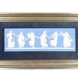 A Wedgwood Jasperware plaque with relief moulded Classical dancing hours figures, plaque