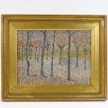 Oil on canvas, impressionist orchard view, unsigned, 12" x 16", framed