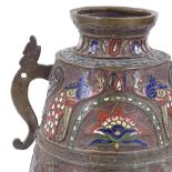 A Chinese relief cast bronze and champleve enamel decorated 2-handled vase, height 36cm