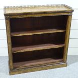 A 19th century burr-walnut open bookcase, with ormolu gallery and mounts, width 3'6", height 3'6"