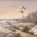 Wilfred Bailey (fl. 1942 - 1954), oil on canvas, mallard over a lake, signed, 16" x 20", framed