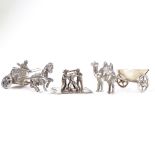 Group of Continental miniature silver models, comprising Dutch silver log cutters, import marks by