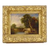 Follower of Thomas Gainsborough, oil on panel, figures in a landscape, unsigned, 6" x 8", framed