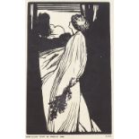 Edward Gordon Craig, woodcut, Miss Ellen Terry as Ophelia, image 10" x 6", unframed