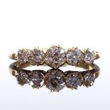 An 18ct gold 5-stone graduated diamond half-hoop ring, total diamond content approx 0.4ct, setting