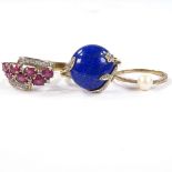 3 9ct gold stone set rings, including lapis lazuli, 7.9g total (3)