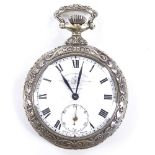 An Art Nouveau silver plated open-face top-wind pocket watch, by Thomas Russell & Son of