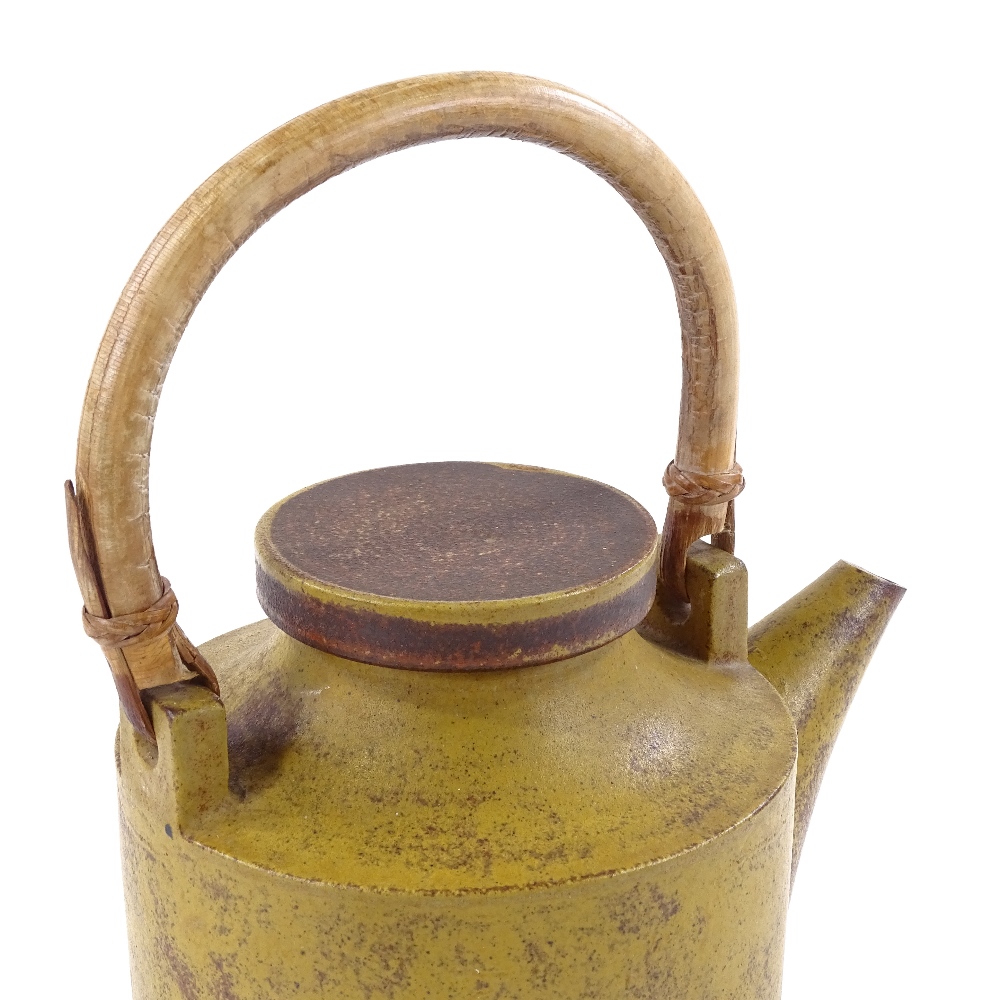 Robin Welch, Studio pottery teapot with cane handle, incised signature, height to lid 17.5cm - Image 2 of 3