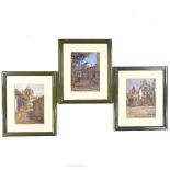 3 oils on board, impressionist Continental town scenes, signed with monograms, 5" x 4", framed