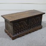 An Antique oak coffer of plank construction, width 3'5"